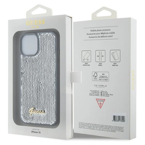 Kup Etui Guess GUHCP15SPSFDGSS Apple iPhone 15 hardcase Sequin Script Metal stříbrný/silver - GUE2850 - {ean13} - Sklep Home Screen