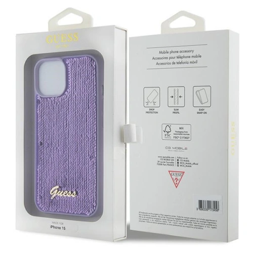 Kup Etui Guess GUHCP15SPSFDGSU Apple iPhone 15 hardcase Sequin Script Metal fialové/purple - GUE2851 - {ean13} - Sklep Home Screen