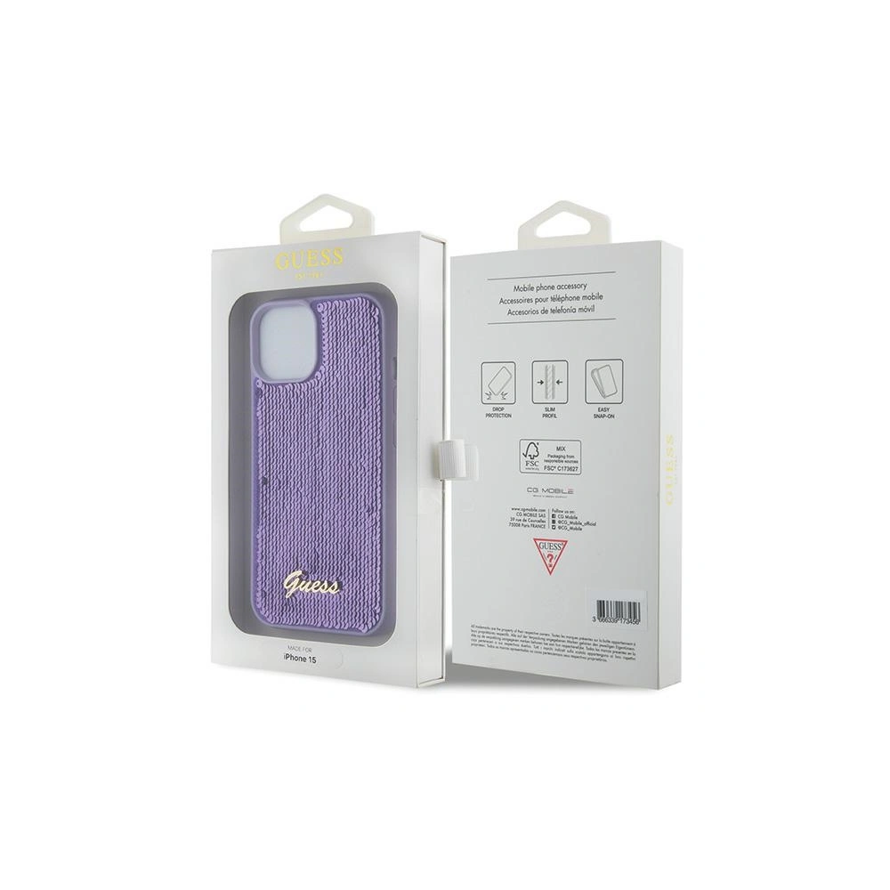 Etui Guess GUHCP15SPSFDGSU Apple iPhone 15 hardcase Sequin Script Metal fioletowy/purple