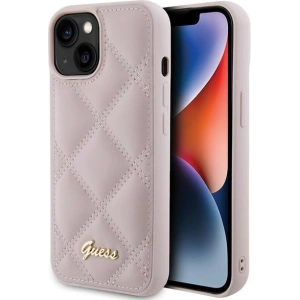 Etui Guess GUHCP15SPSQSQSP Apple iPhone 15 hardcase Quilted Metal Logo różowy/pink