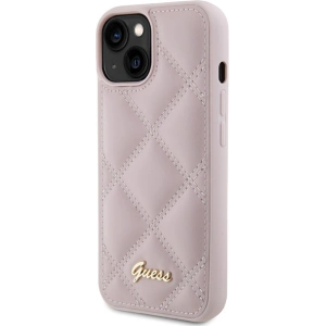 Etui Guess GUHCP15SPSQSQSP Apple iPhone 15 hardcase Quilted Metal Logo różowy/pink