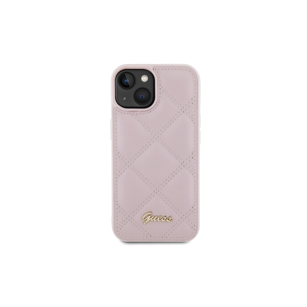 Etui Guess GUHCP15SPSQSQSP Apple iPhone 15 hardcase Quilted Metal Logo różowy/pink