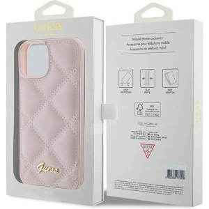 Etui Guess GUHCP15SPSQSQSP Apple iPhone 15 hardcase Quilted Metal Logo różowy/pink