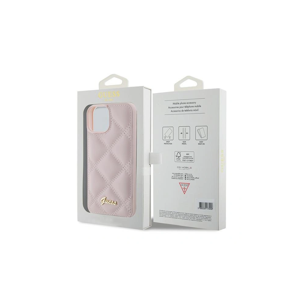 Etui Guess GUHCP15SPSQSQSP Apple iPhone 15 hardcase Quilted Metal Logo różowy/pink