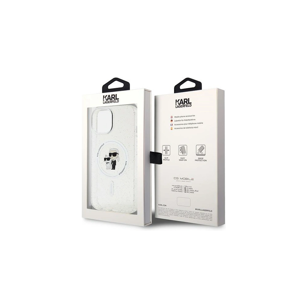 Etui Karl Lagerfeld KLHMP15SHGKCNOT Apple iPhone 15 hardcase Karl&Choupette Glitter MagSafe transparent