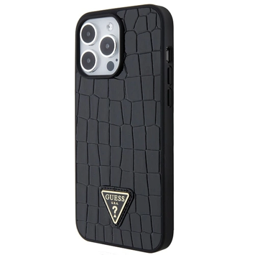 Buy Guess GUHCP15XPCRTHCK Apple iPhone 15 Pro Max hardcase Croco Triangle Metal Logo black - GUE2864 - {ean13} - Home Screen Store Europe