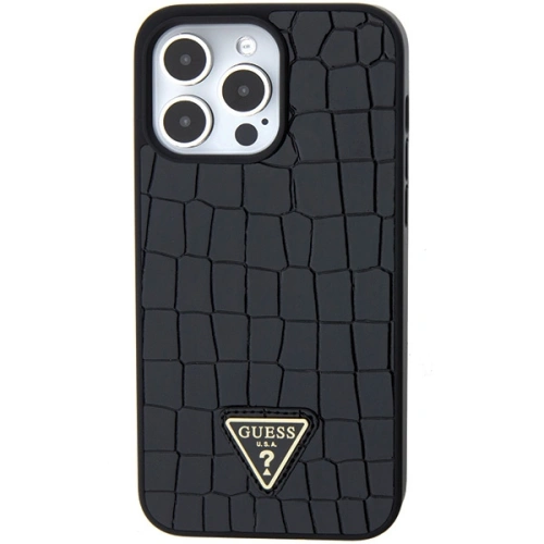 Buy Guess GUHCP15XPCRTHCK Apple iPhone 15 Pro Max hardcase Croco Triangle Metal Logo black - GUE2864 - {ean13} - Home Screen Store Europe
