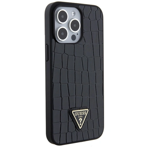 Buy Guess GUHCP15XPCRTHCK Apple iPhone 15 Pro Max hardcase Croco Triangle Metal Logo black - GUE2864 - {ean13} - Home Screen Store Europe