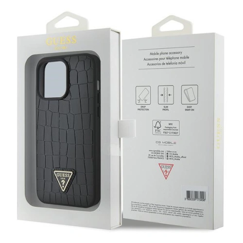 Buy Guess GUHCP15XPCRTHCK Apple iPhone 15 Pro Max hardcase Croco Triangle Metal Logo black - GUE2864 - {ean13} - Home Screen Store Europe