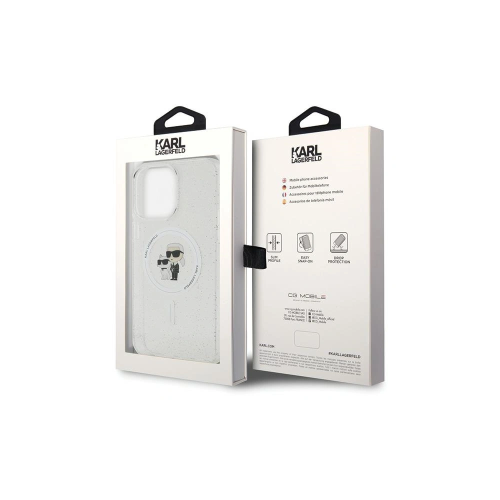 Etui Karl Lagerfeld KLHMP15XHGKCNOT Apple iPhone 15 Pro Max hardcase Karl&Choupette Glitter MagSafe transparent