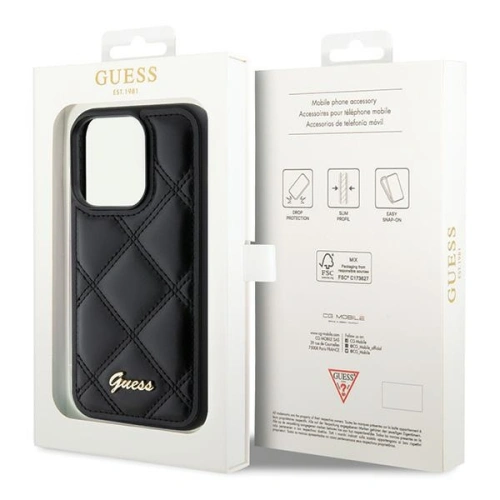 Buy Guess GUHCP15XPSQSQSK Apple iPhone 15 Pro Max hardcase Quilted Metal Logo black - GUE2873 - {ean13} - Home Screen Store Europe