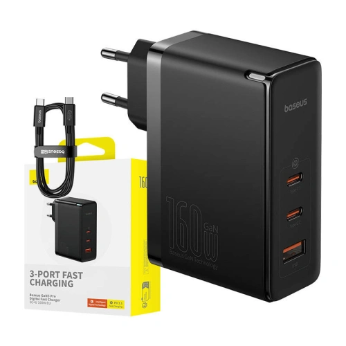 Kup Síťová nabíječka Baseus CCGANG160CE GaN5 Pro USB-A + 2xUSB-C PD 160W (černá) - BSU4575 - {ean13} - Sklep Home Screen
