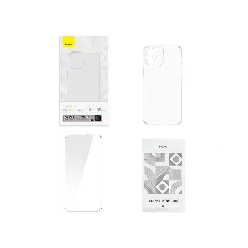 Etui Baseus Crystal Series Clear Apple iPhone 12 (przeźroczyste) + szkło hartowane + zestaw czyszczący