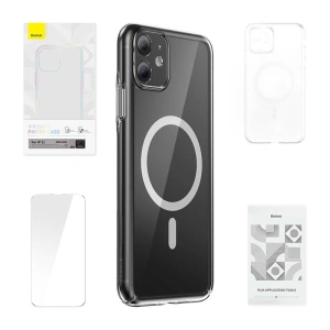 Kup Etui Baseus Magnetic Crystal Clear Apple iPhone 11 (áttetsző) + edzett üveg + tisztító készlet - BSU4579 - {ean13} - Sklep Home Screen