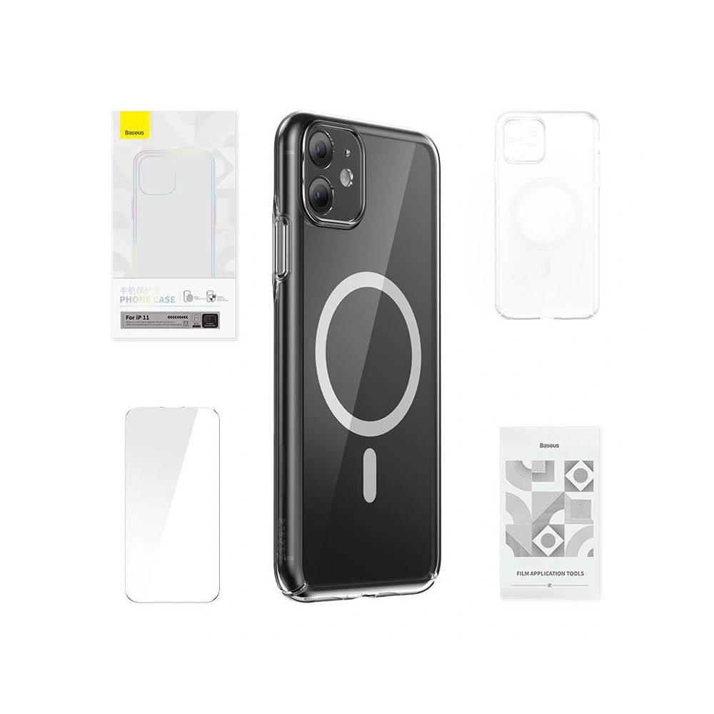 Etui Baseus Magnetic Crystal Clear Apple iPhone 11 (przeźroczyste) + szkło hartowane + zestaw czyszczący