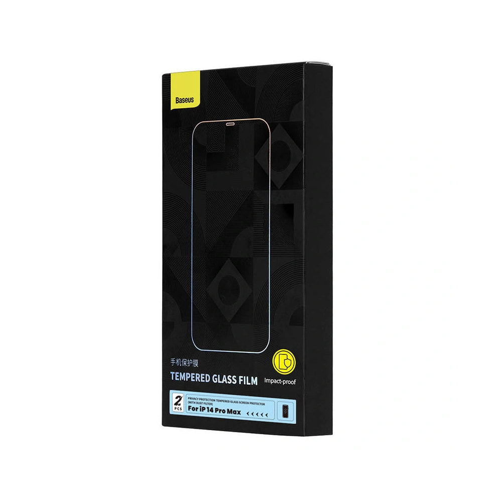 Szkło hartowane prywatyzujące Baseus Crystal Series Apple iPhone 14 Pro Max (2 szt.) + zestaw czyszczący + zestaw instalacji