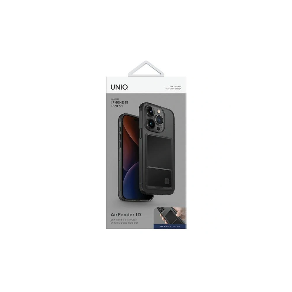 Etui UNIQ Air Fender ID Apple iPhone 15 Pro Cardslot szary/smoked grey tinted