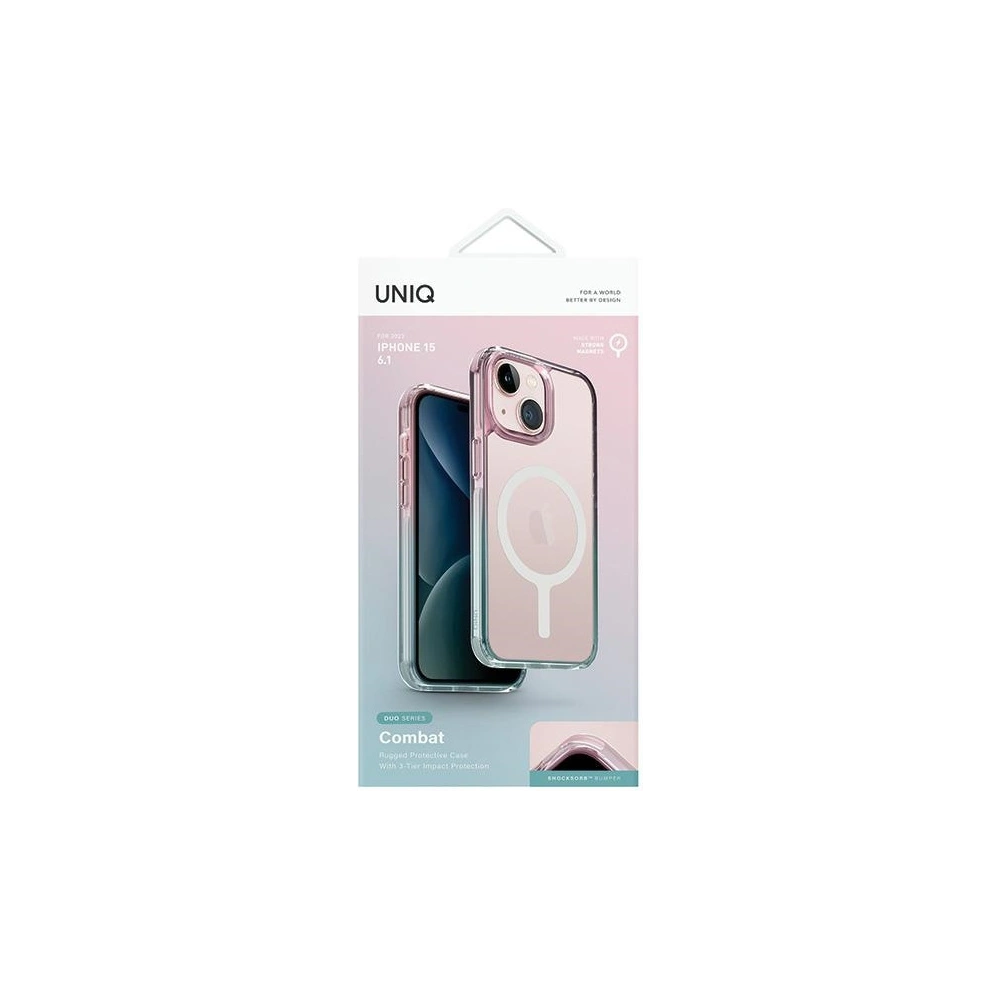 Etui UNIQ Combat Duo Apple iPhone 15 MagClick Charging niebiesko-różowy/pastel sky blue-powder pink