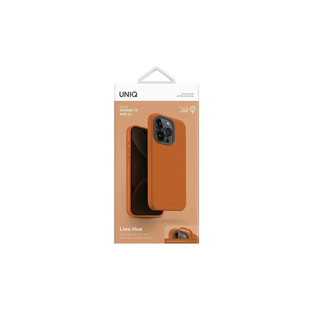 Etui UNIQ Lino Hue Apple iPhone 15 Pro MagClick Charging pomarańczowy/sunset orange