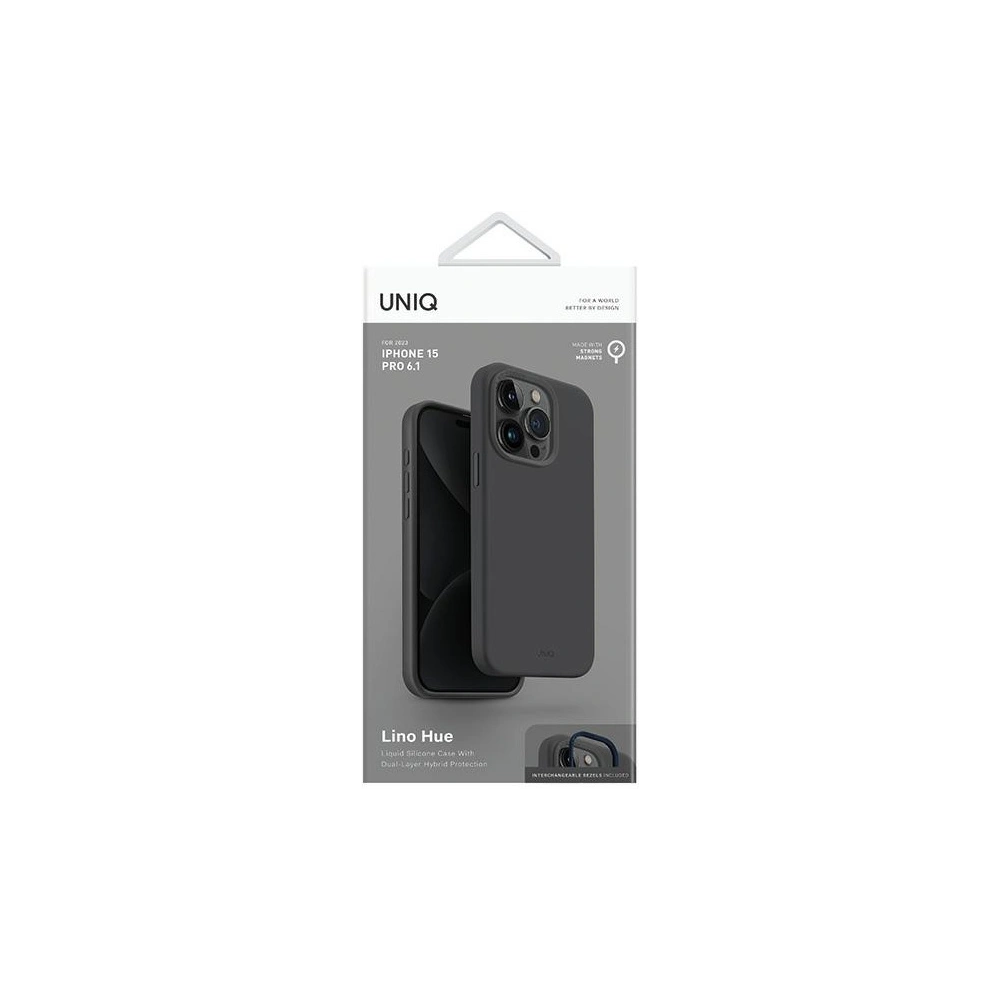 Etui UNIQ Lino Hue Apple iPhone 15 Pro MagClick Charging szary/charcoal grey