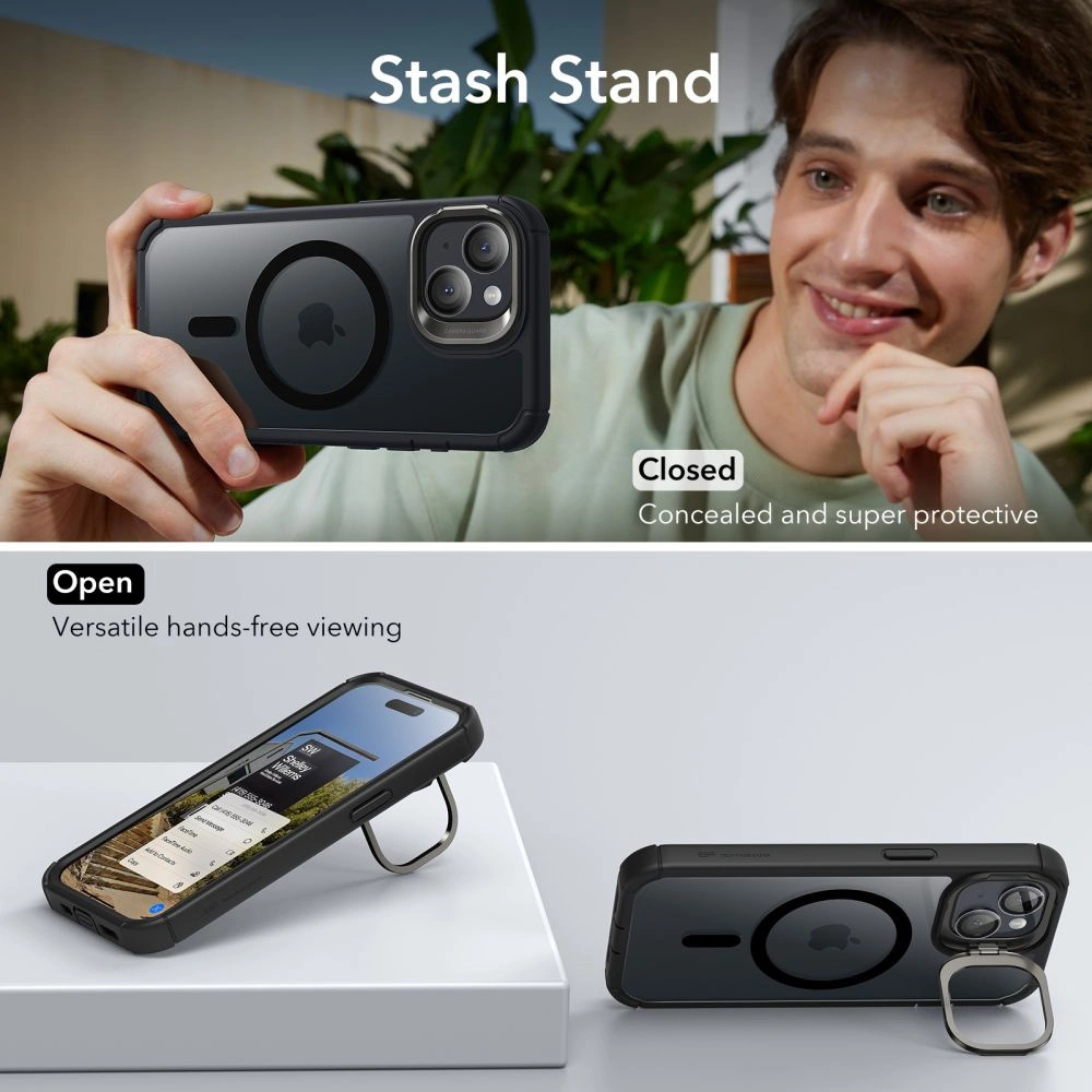 Etui ESR Armor Tough Kickstand HaloLock MagSafe Apple iPhone 15 Plus / 14 Plus Clear/black