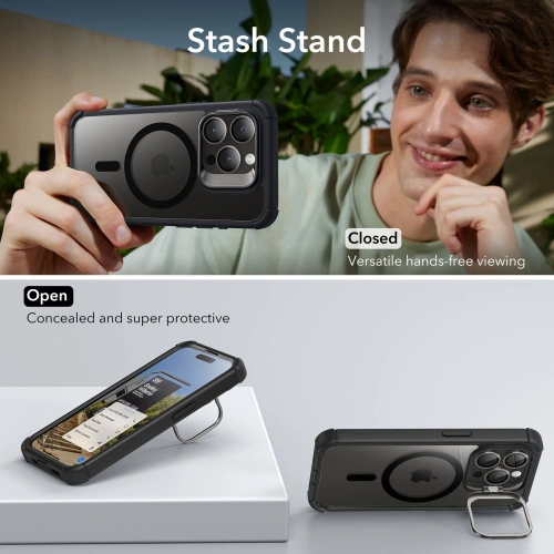 Kup ESR Apple Carcasă Armor Tough Kickstand HaloLock MagSafe iPhone 15 Pro transparent/negru - ESR739 - {ean13} - Sklep Home Screen