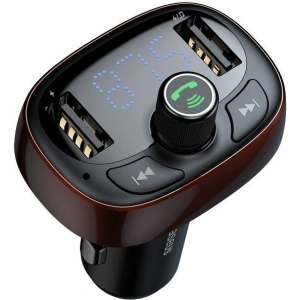 Baseus T-Typed FM Transmitter with Bluetooth function/USB Port/MicroSD Card Slot Brown