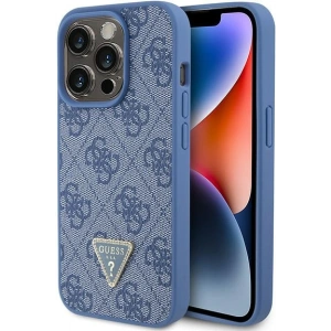 Etui Guess GUHCP15LP4TDPB Apple iPhone 15 Pro hardcase Leather 4G Triangle Strass niebieski/blue