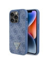 Guess GUHCP15LP4TDPB Apple iPhone 15 Pro hardcase Leather 4G Triangle Strass blue