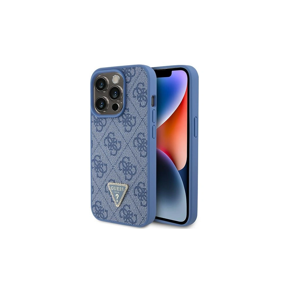 Etui Guess GUHCP15LP4TDPB Apple iPhone 15 Pro hardcase Leather 4G Triangle Strass niebieski/blue