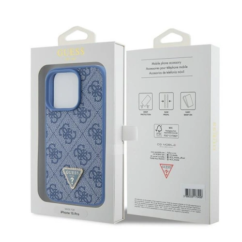 Kup Case Guess GUHCP15LP4TDPB Apple iPhone 15 Pro Hardcase Leder 4G Triangle Strass blau/blue - GUE2896 - {ean13} - Sklep Home Screen