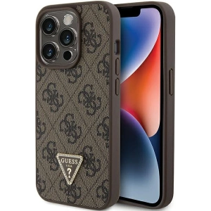 Etui Guess GUHCP15LP4TDPW Apple iPhone 15 Pro hardcase Leather 4G Triangle Strass brązowy/brown
