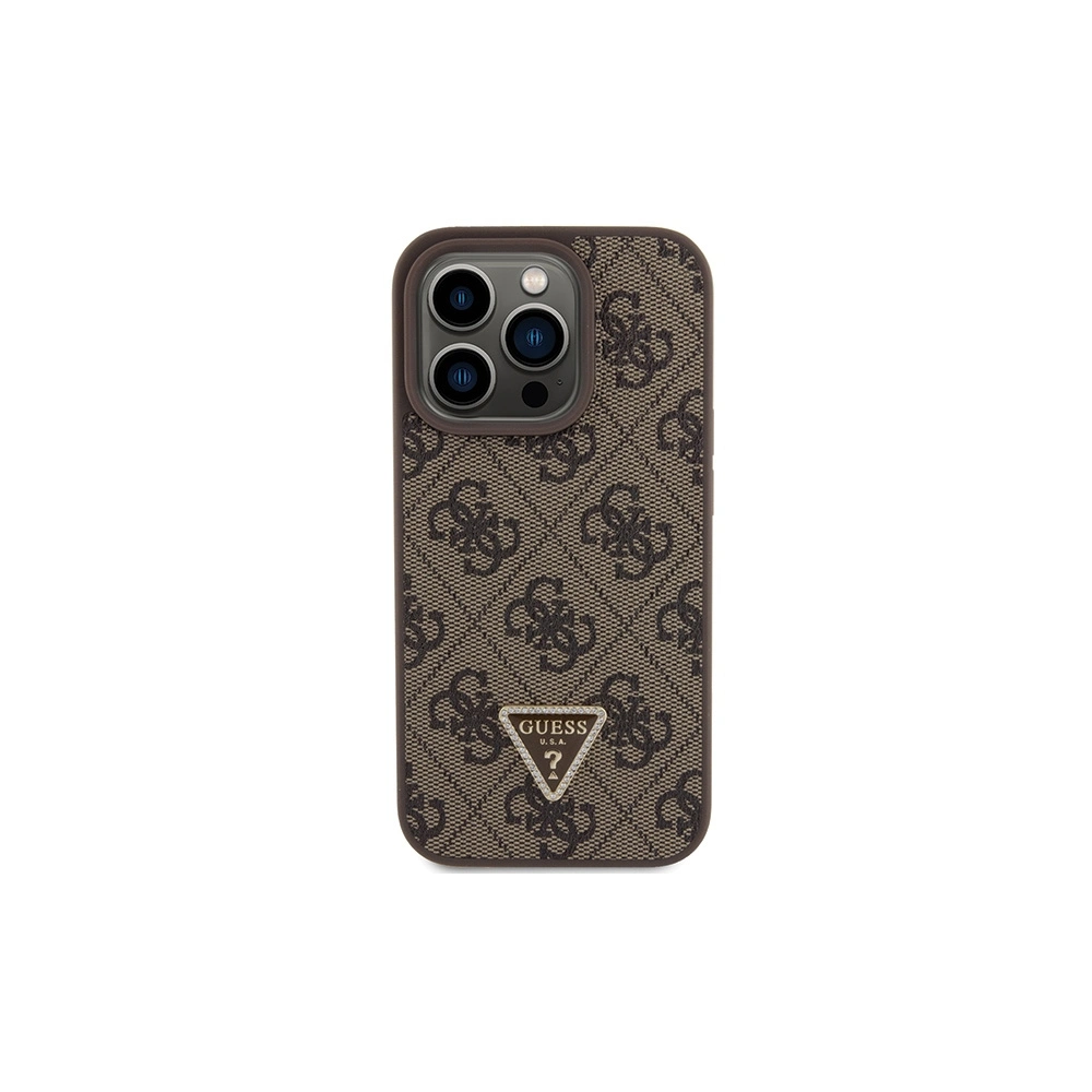 Etui Guess GUHCP15LP4TDPW Apple iPhone 15 Pro hardcase Leather 4G Triangle Strass brązowy/brown