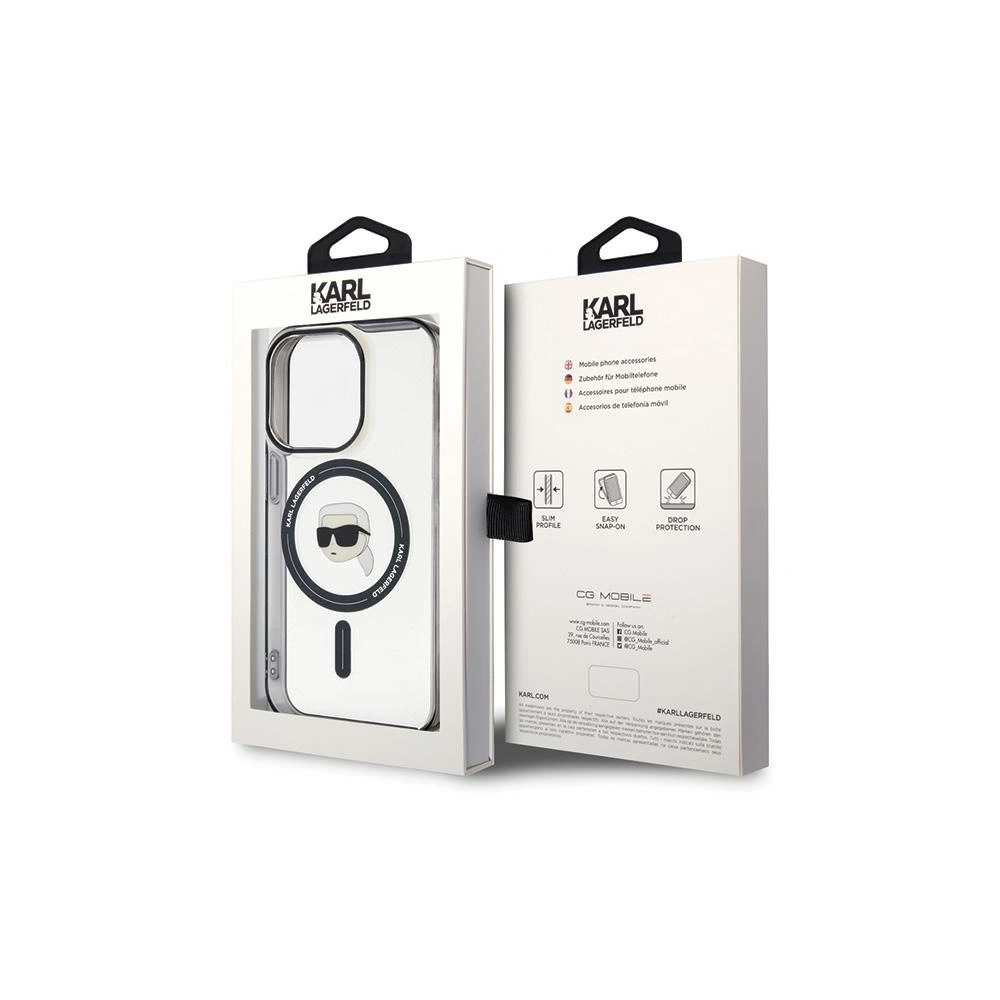 Etui Karl Lagerfeld KLHMP15XHKHNOTK Apple iPhone 15 Pro Max hardcase IML Karl`s Head MagSafe transparent