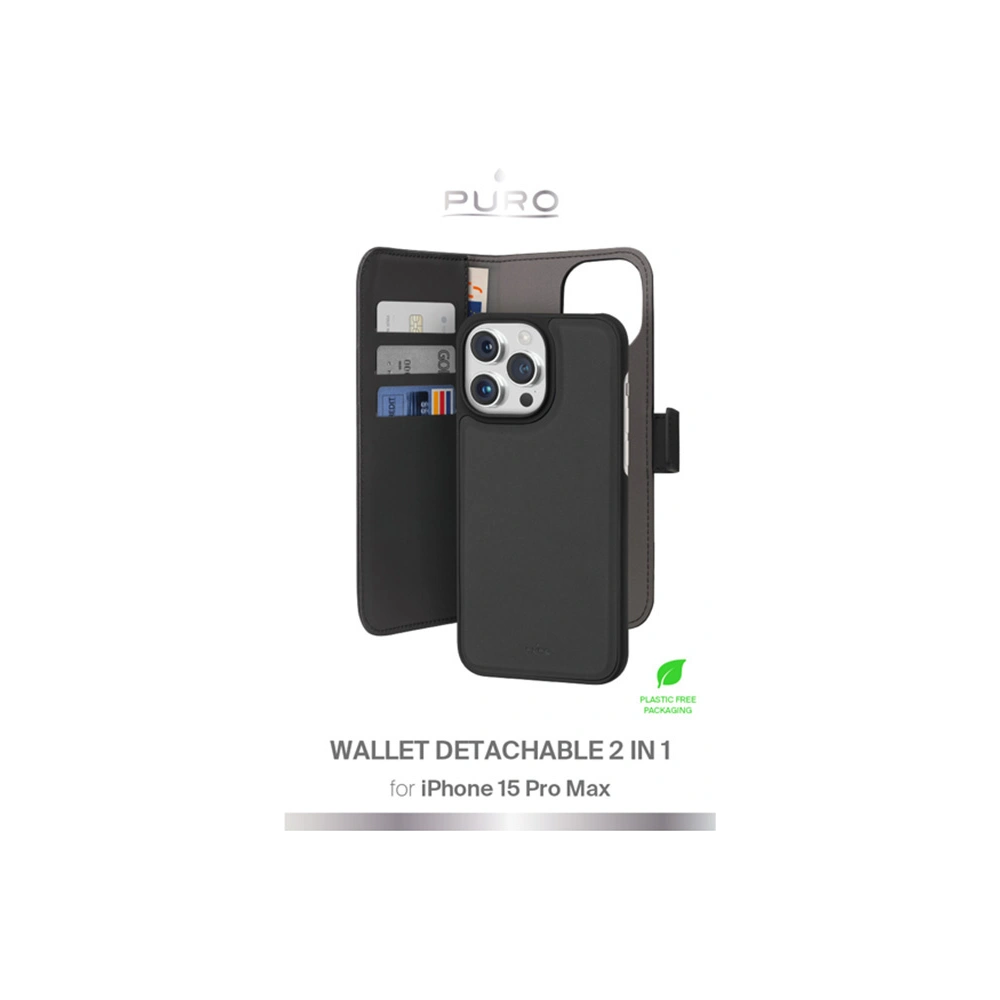 Etui PURO Wallet Detachable 2w1 Apple iPhone 15 Pro Max (czarny)