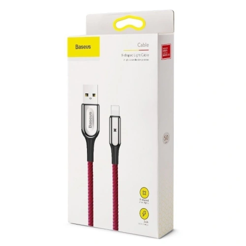 Kup Kabel Lightning z diodą LED Baseus X-type 1m 2.4A (czerwony) - BSU355RED - {ean13} - Sklep Home Screen