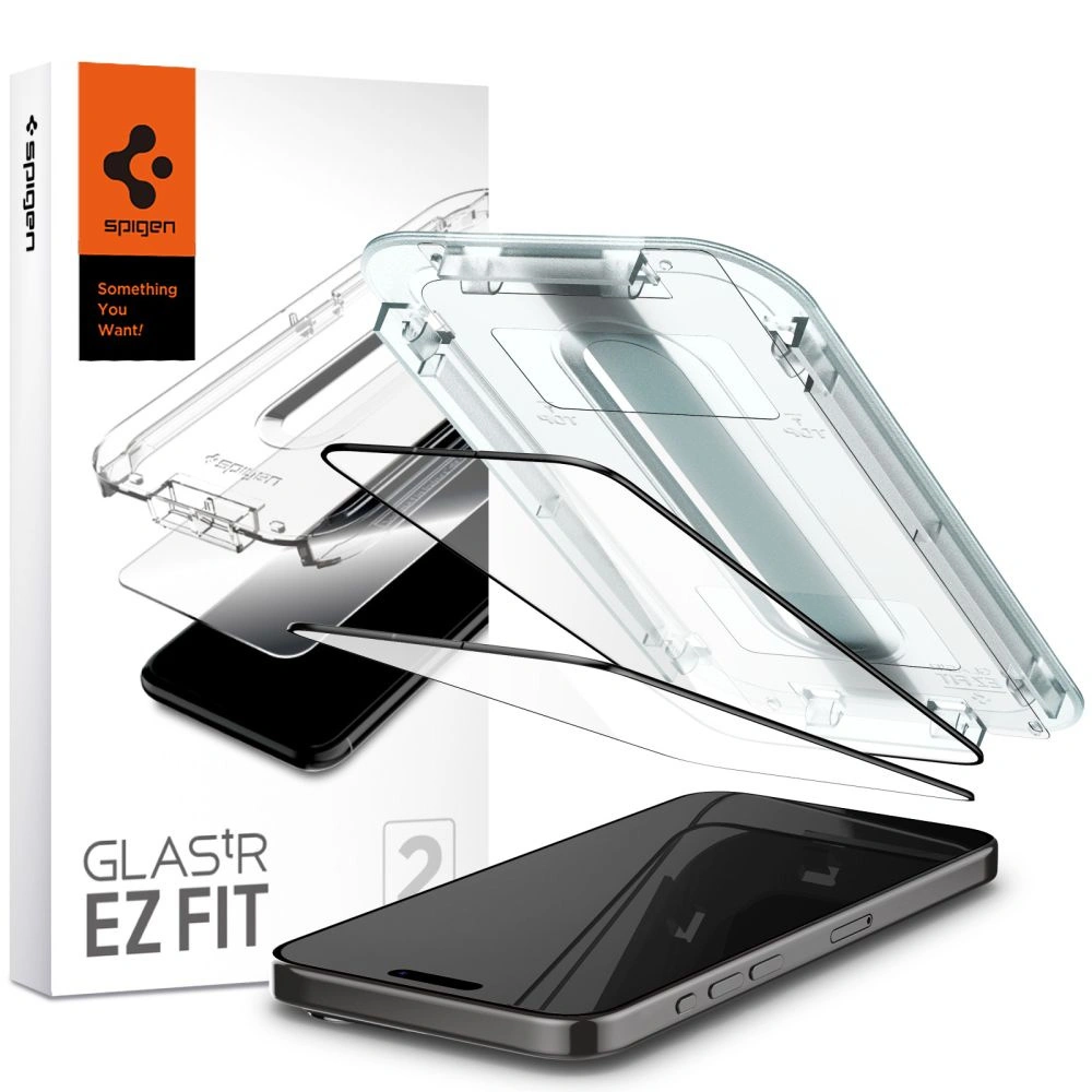 Szkło hartowane Spigen GLAS.tR ez Fit FC Apple iPhone 15 Pro Max Black [2 PACK]
