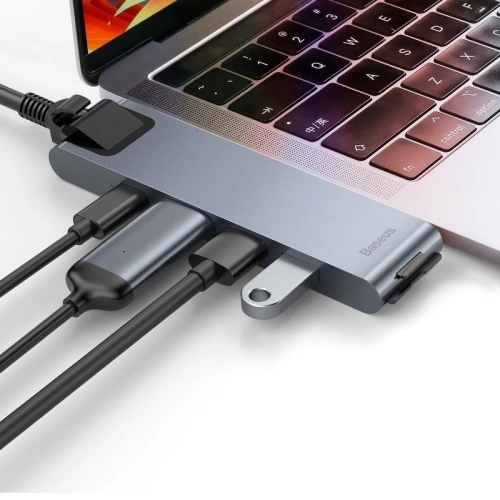 Kup Hub Adapter 7w1 Baseus do MacBook Pro 2016/2017/2018 USB 3.0 x2, USB-C, HDMI, SD, microSD, Ethernet RJ45 - BSU364 - {ean13} - Sklep Home Screen