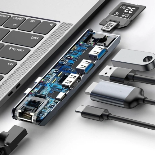 Buy Baseus 7in1 Hub MacBook Pro 2016/2017/2018 USB 3.0 x2, USB-C, HDMI, SD, microSD, Ethernet RJ45 - BSU364 - {ean13} - Home Screen Store Europe