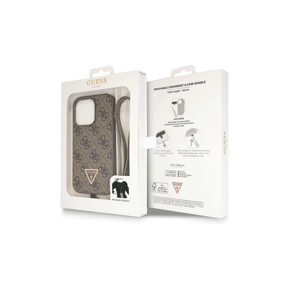 Etui Guess GUHCP15LP4TDSCPW Apple iPhone 15 Pro hardcase Crossbody 4G Metal Logo brązowy/brown