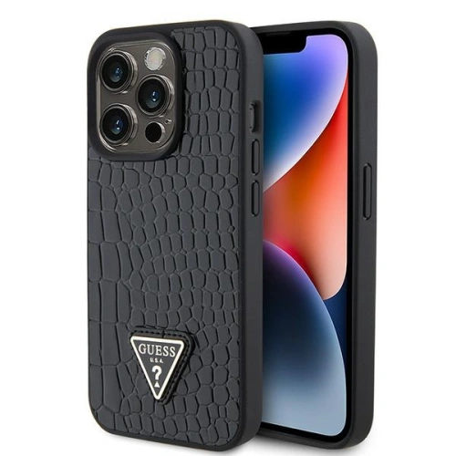 Kup Case Guess GUHCP15LPCRTHCK Apple iPhone 15 Pro Hardcase Croco Triangle Metal Logo schwarz/black - GUE2903 - {ean13} - Sklep Home Screen