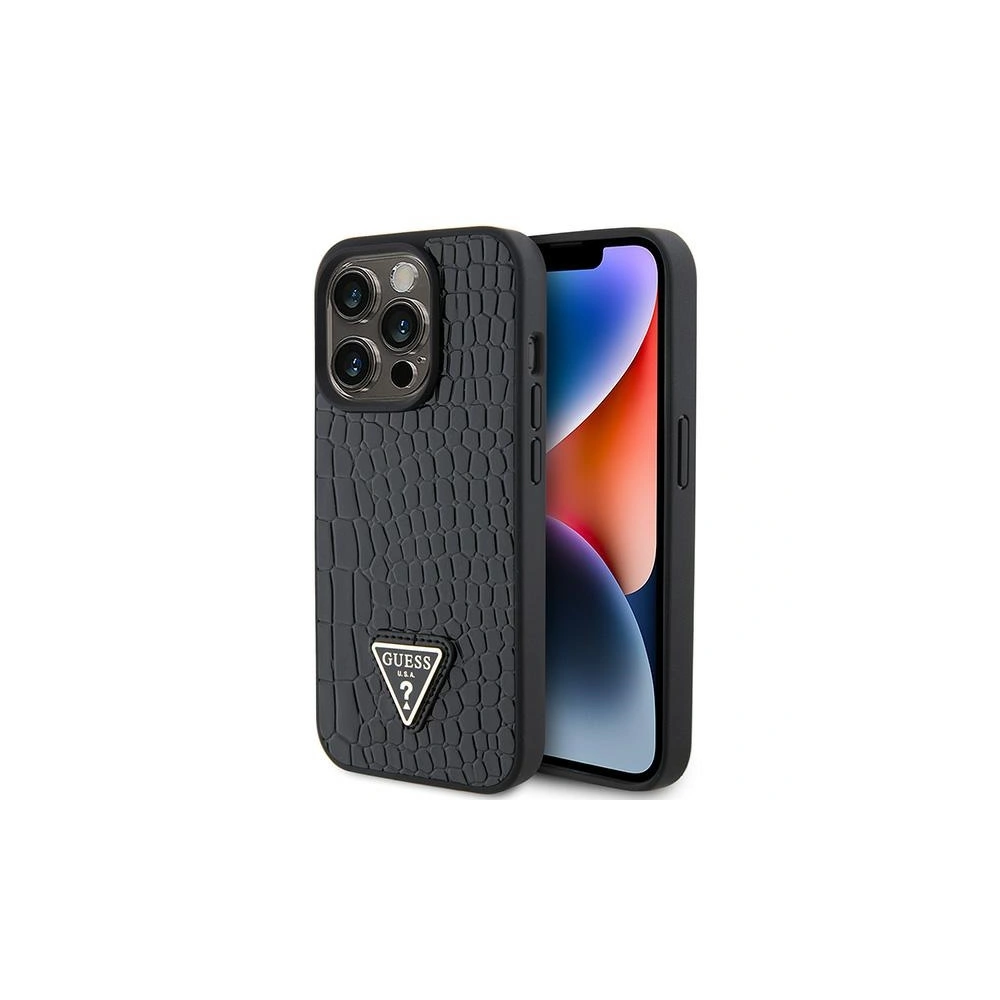 Etui Guess GUHCP15LPCRTHCK Apple iPhone 15 Pro hardcase Croco Triangle Metal Logo czarny/black