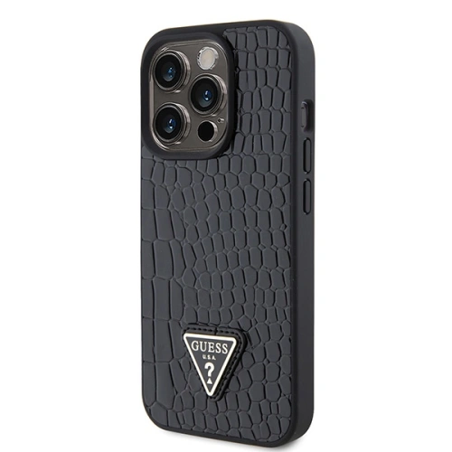 Buy Guess GUHCP15LPCRTHCK Apple iPhone 15 Pro hardcase Croco Triangle Metal Logo black - GUE2903 - {ean13} - Home Screen Store Europe