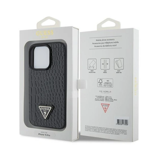 Kup Case Guess GUHCP15LPCRTHCK Apple iPhone 15 Pro Hardcase Croco Triangle Metal Logo schwarz/black - GUE2903 - {ean13} - Sklep Home Screen