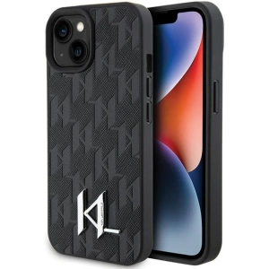 Etui Karl Lagerfeld KLHCP15SPKLPKLK Apple iPhone 15 hardcase Leather Monogram Hot Stamp Metal Logo czarny/black