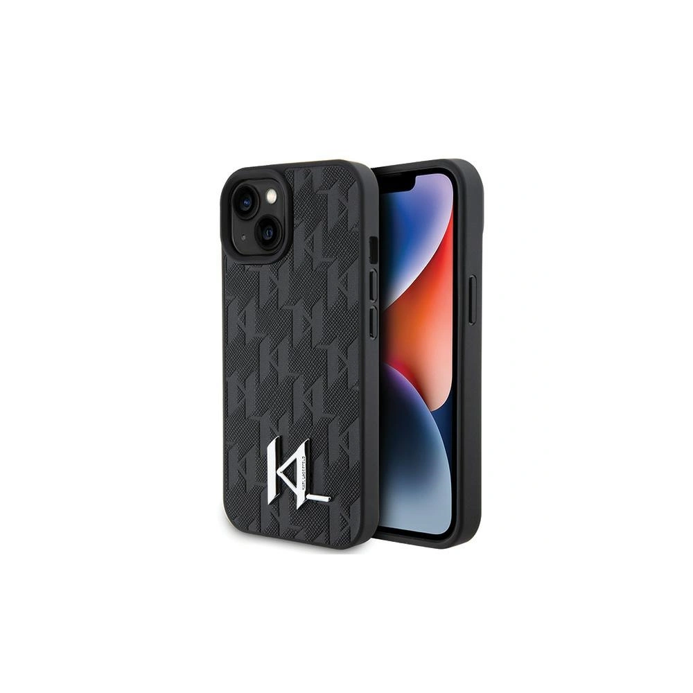 Etui Karl Lagerfeld KLHCP15SPKLPKLK Apple iPhone 15 hardcase Leather Monogram Hot Stamp Metal Logo czarny/black