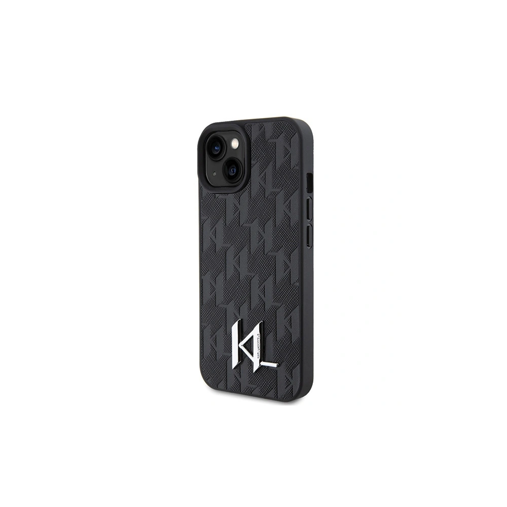 Etui Karl Lagerfeld KLHCP15SPKLPKLK Apple iPhone 15 hardcase Leather Monogram Hot Stamp Metal Logo czarny/black