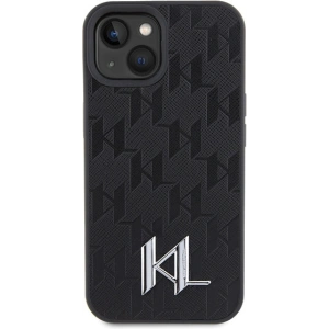 Etui Karl Lagerfeld KLHCP15SPKLPKLK Apple iPhone 15 hardcase Leather Monogram Hot Stamp Metal Logo czarny/black