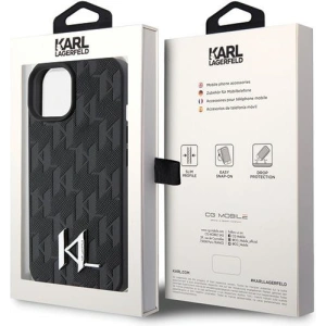 Etui Karl Lagerfeld KLHCP15SPKLPKLK Apple iPhone 15 hardcase Leather Monogram Hot Stamp Metal Logo czarny/black