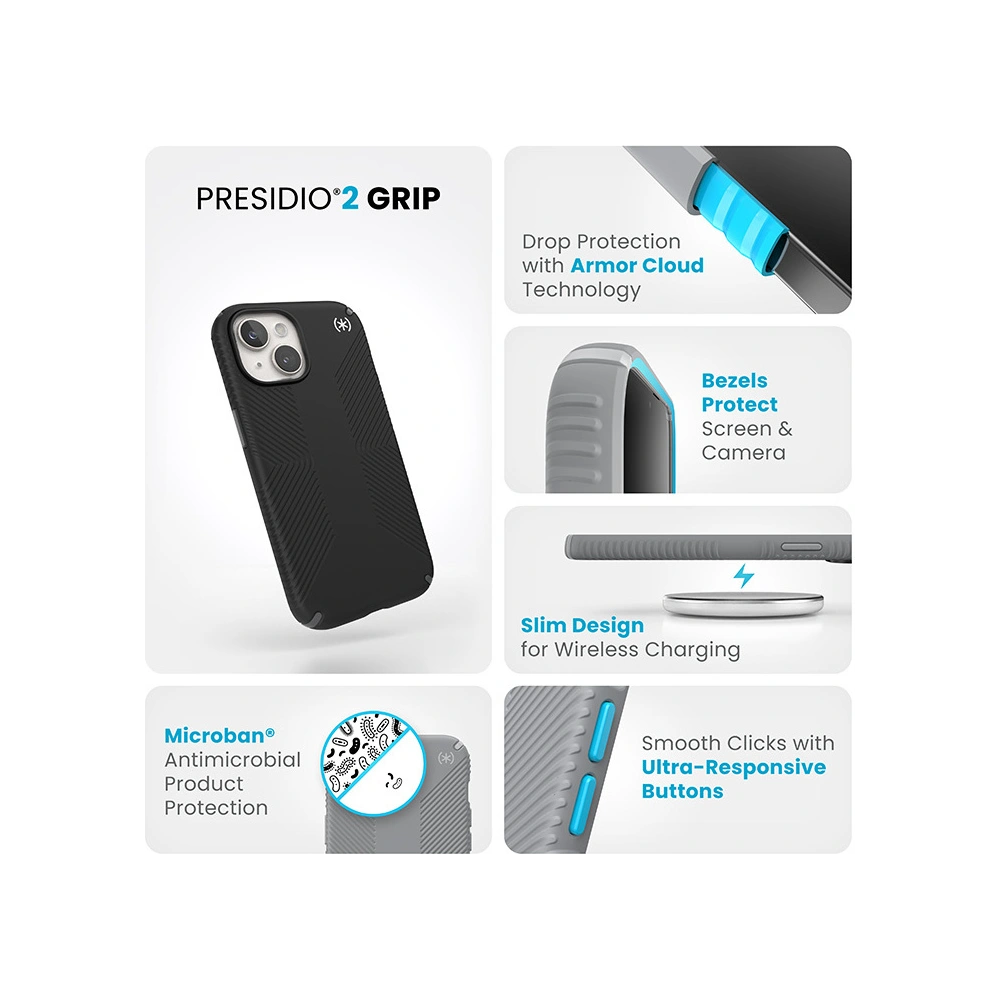 Etui Speck Presidio2 Grip Apple iPhone 15 (Black/Slate Grey/White)